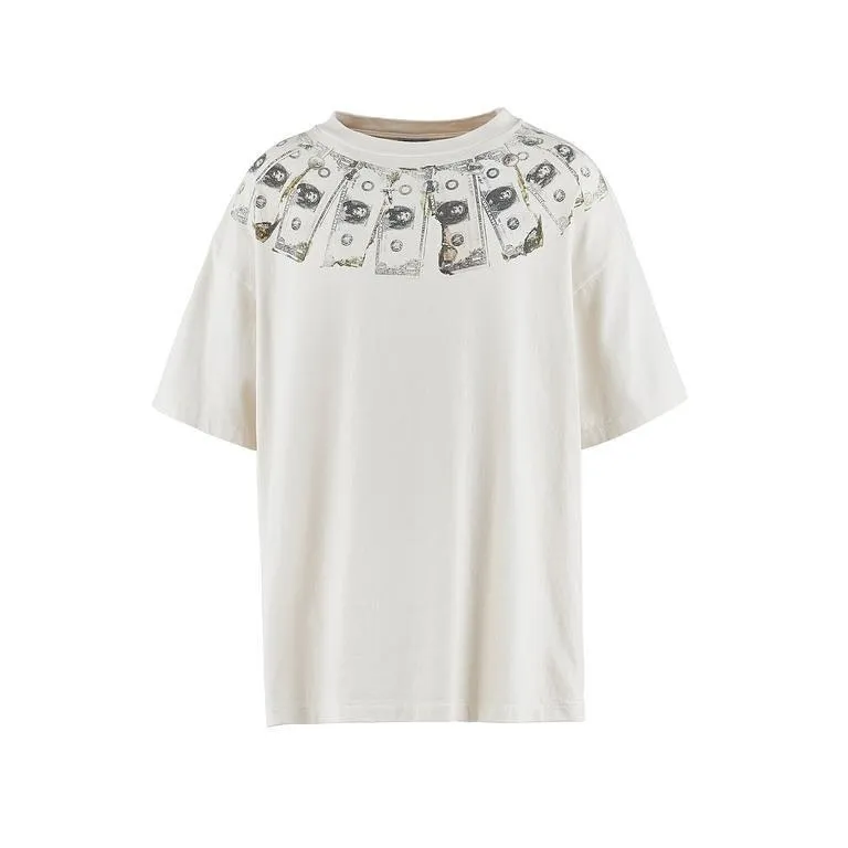 SAINT Mxxxxxx MONEY TEE/WHT dollar necklace, retro short-sleeved, off-white S-XL, ready-to-wear, washed and distressed, authentic level printing, correct accessories/with little angel logo